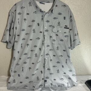 Salt Life Shirt Mens XXL Blue Button Up Fish Nautical Pocket Ripstop